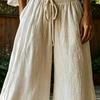 Women Pants Drawstring Adjustable Waistband High Waist Summer Pants Pure Color Loose Fit