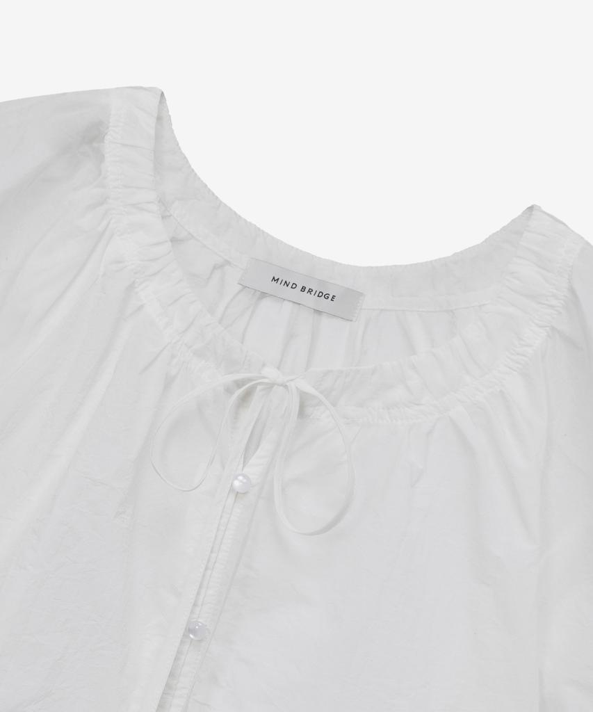 MIND BRIDGE WOMEN [W] Sheer Shirred White Short Sleeve Blouse
