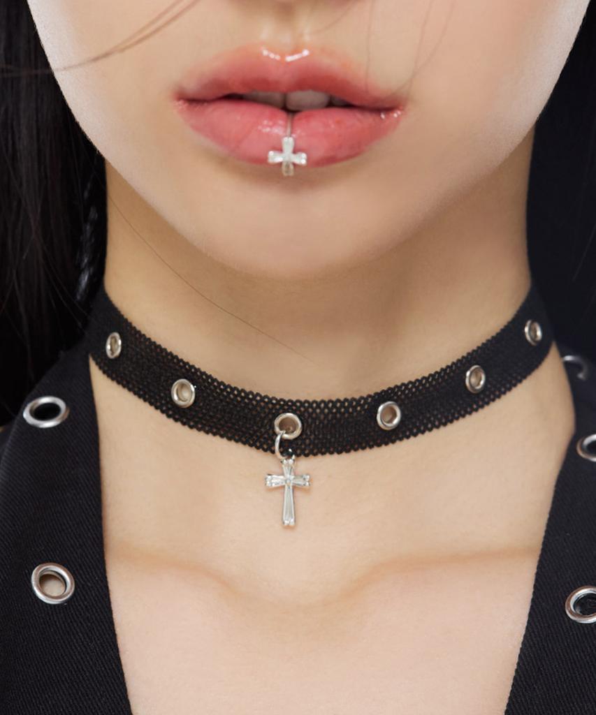 Nimbus Shine Cross Punching Lace Choker