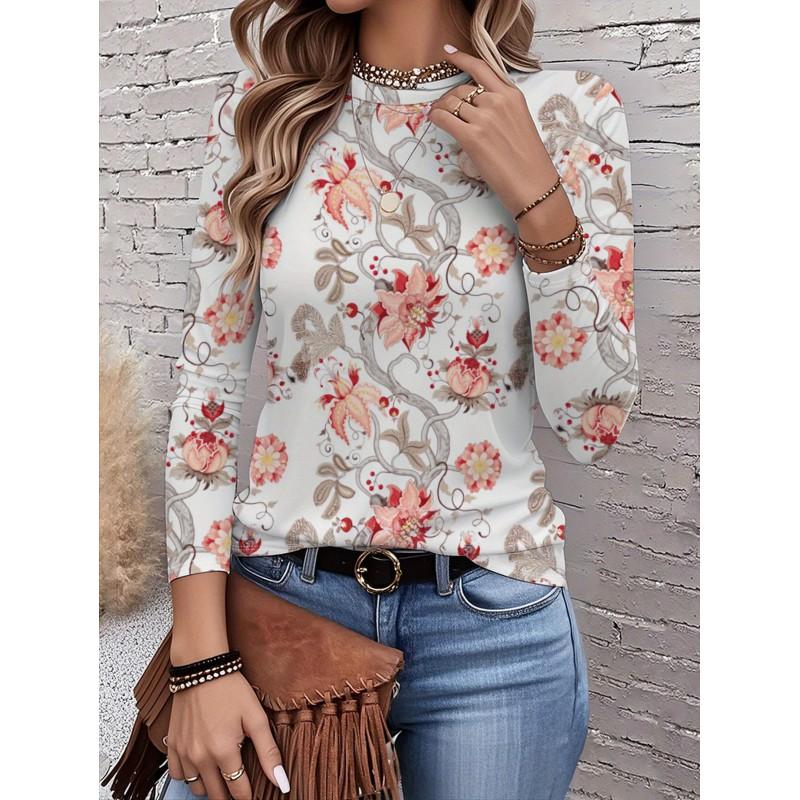 Womens Round Neck 3D Dinosaur Print Tee - Casual Fit 7/8 Sleeve 2025