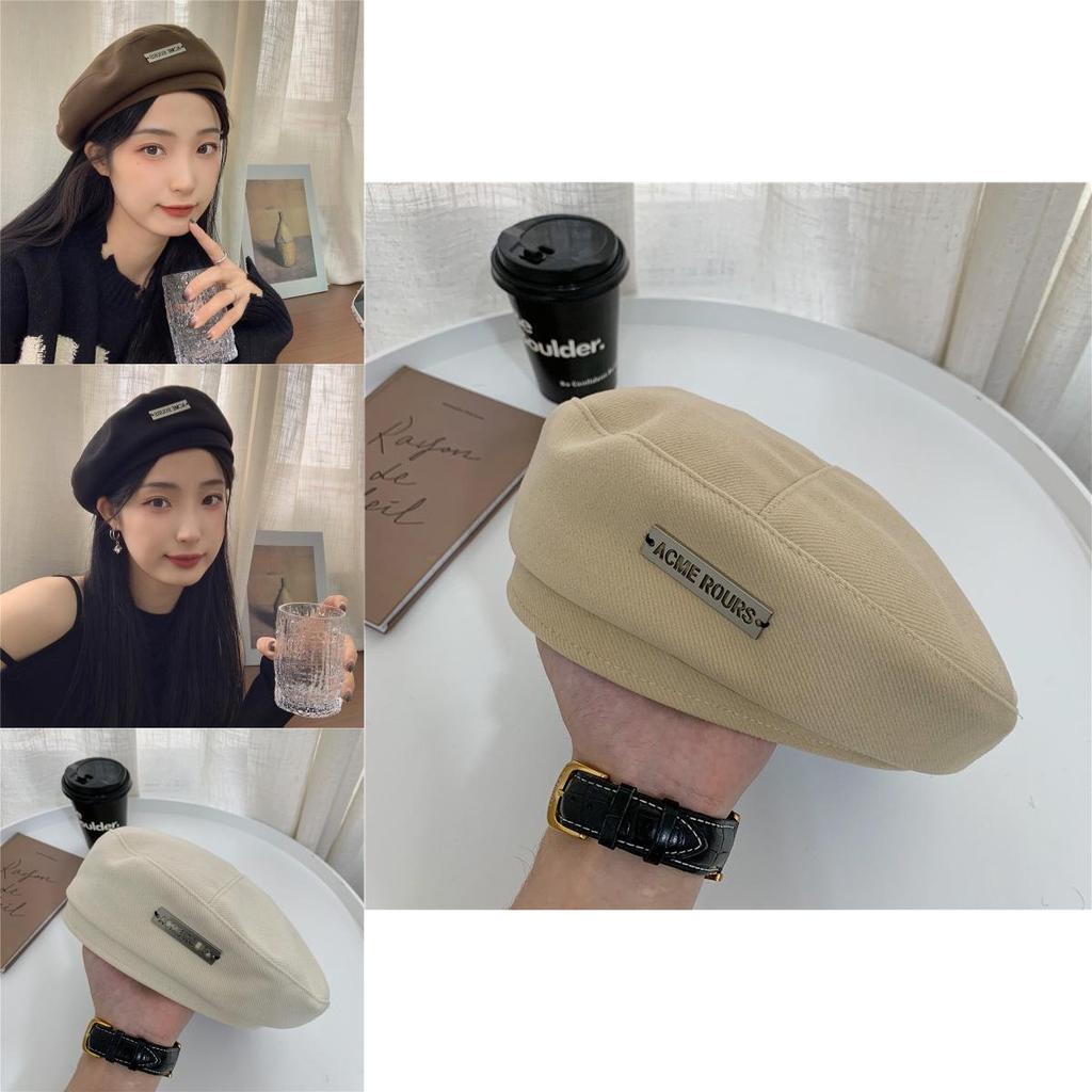 Stylish Woolen Beret Hat For Women Trendy Autumn Winter Artist Cap With English Letter Details