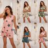 Women Summer Fashion Star Print O-neck Sleeveless Shorts Plus Size Casual Home Suit