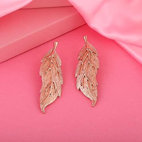 Estele Imitation Gold Tone Plated Metal Brass Leaf Model Earrings for Girls and Women