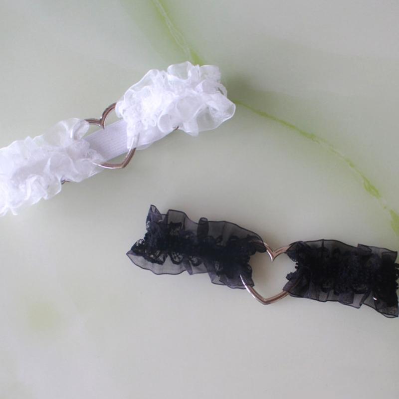 Damen Strumpfband mit Rüschen, Spitze, Metallherz, für Hochzeiten, Beingeschirr, Gothic, Punk, Kawaii, dehnbar, Oberschenkelring, Clubwear