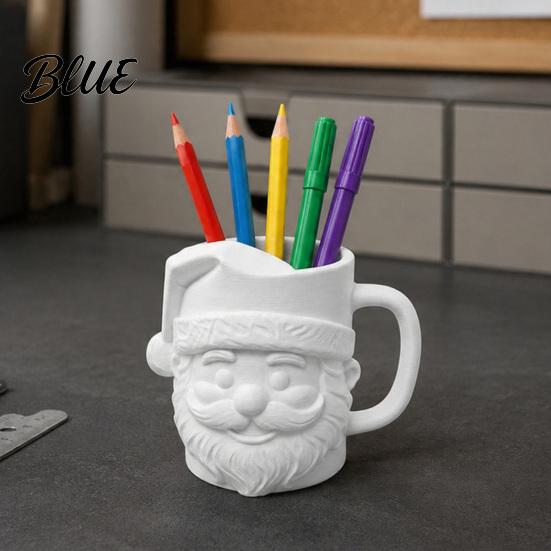 Festive Garden Stake Decoration 3D Printed Santa Claus Pen Holder with Handle Christmas Decorative Stationery Organizer Large Holiday Desk