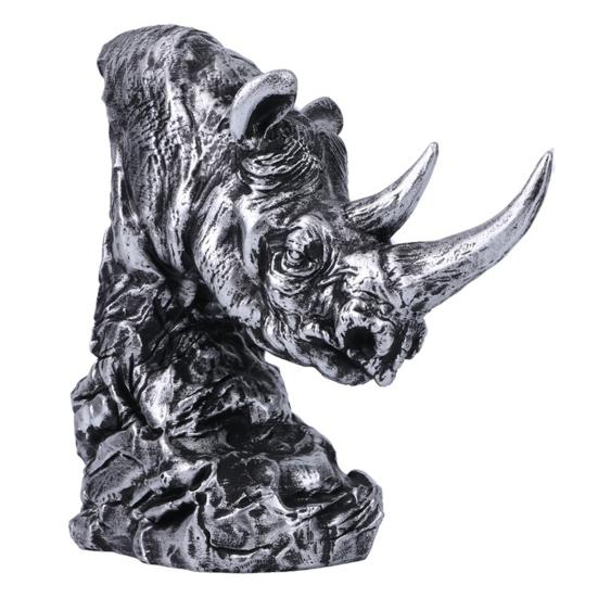 Animal Head Statue Resin Lion Figurine Rhinoceros Statue Retro Style Lion Buffalo Sculpture for Office Bedroom Living Room Decor