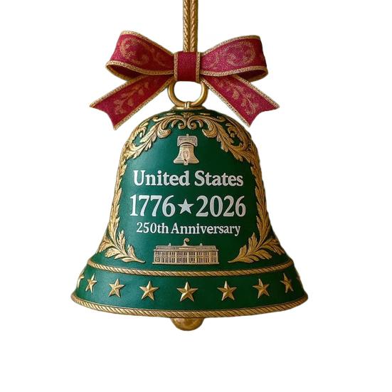 United States 250th Anniversary Bell Ornament Commemorative Patriotic Christmas Tree Metal Bell Hanging Decoration Holiday Party Pendant