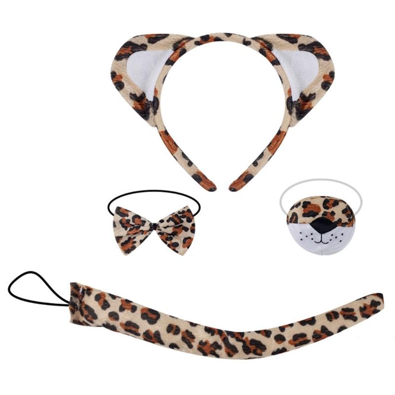 Kid Animal Costume Set Include Animal Ear Headband Tail Nose Bowtie Skirt Halloween Animal Leopard Animal Outfit