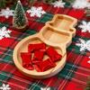 Christmas Snowman Tree Wood Serving Tray Compartment Snack Platter for Holiday Parties Home Decor Festive Display Dish