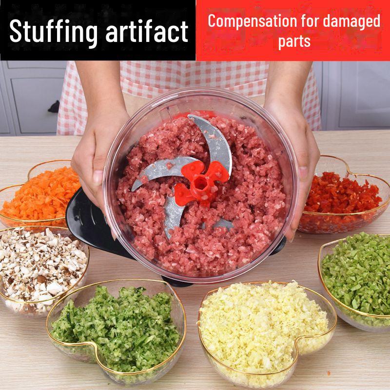 Manual Food Processor and Meat Grinder for Kitchen Use: Hand-Cranked Blender for Vegetables and Dumpling Stuffing.