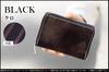TAKEO KIKUCHI Bi-Fold Wallet - Round Zipper Series, Cowhide Leather with Cotton Stripe Lining No.3074, Color Black