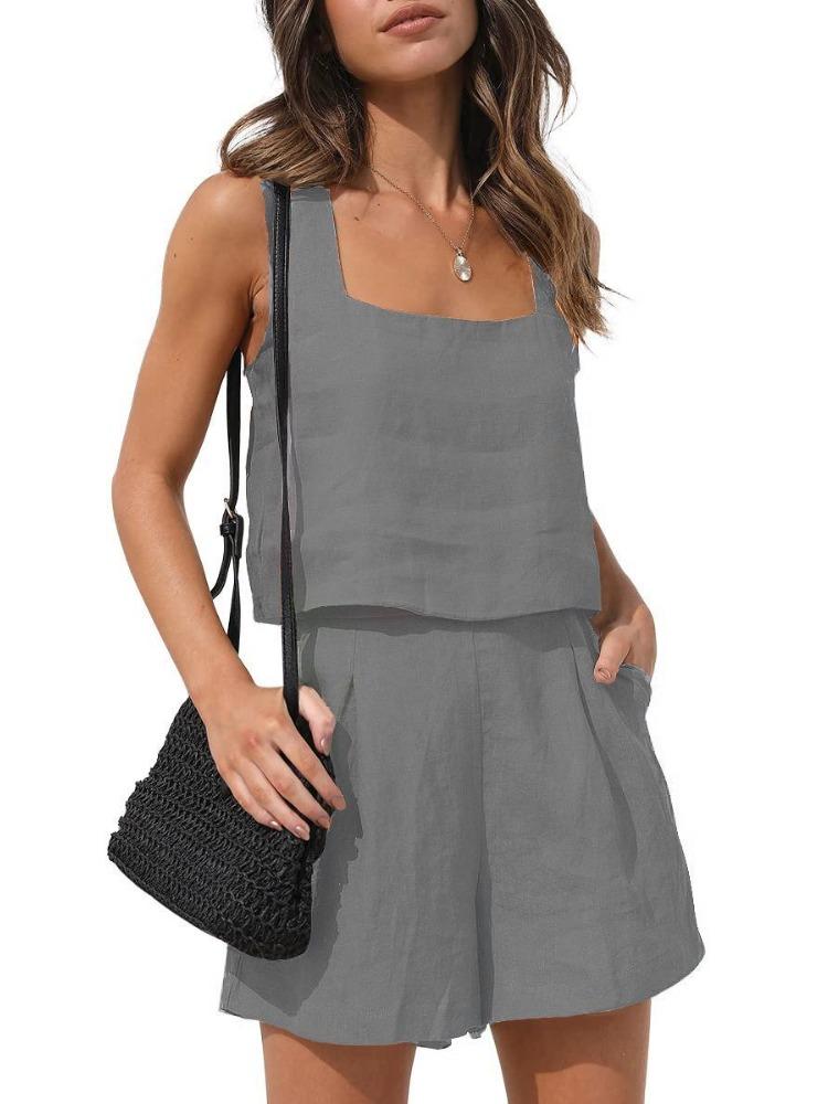 Women's Sleeveless Crop Top and High-Waist Wide Leg Shorts Set