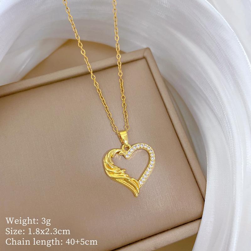 Copper Micro-Inlaid Love Fashion Light Luxury Temperament Gorgeous Full Diamond Necklace Female Versatile Collarbone Chain Titanium Steel