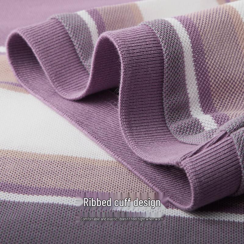 Shanshan Men's Silk Cotton Blend Striped Polo T-Shirt