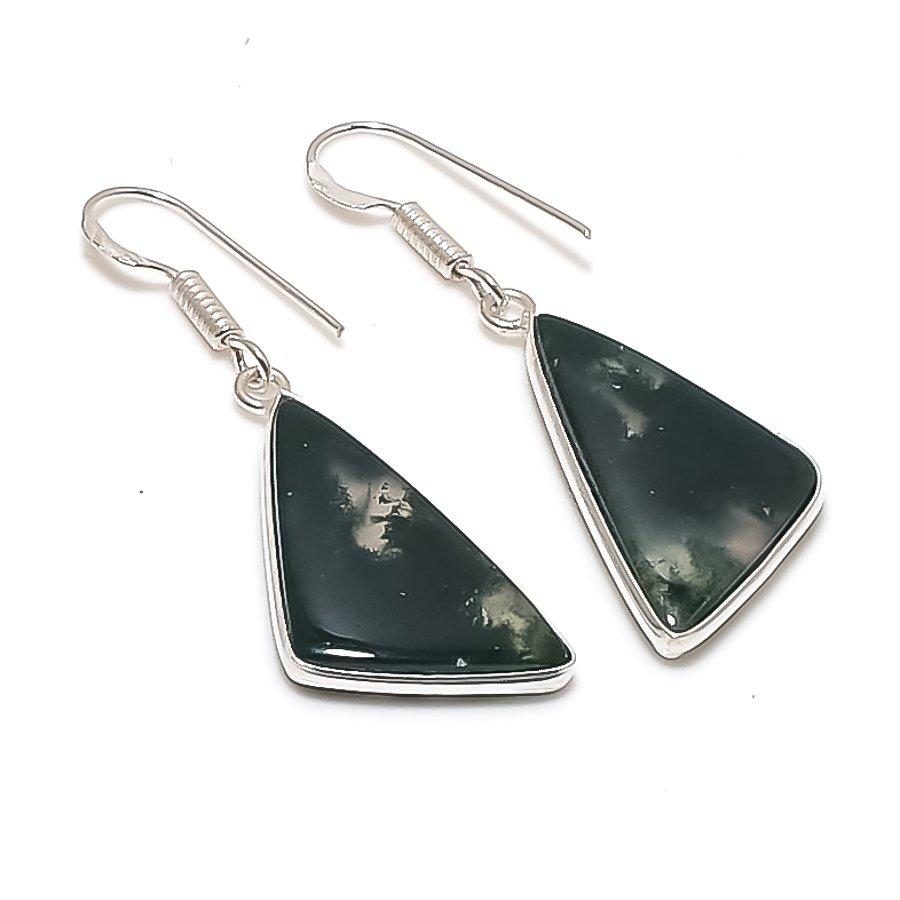 Natural Indian Moss Agate 925 Sterling Silver Jewelry Earring 1.73  AE-12321