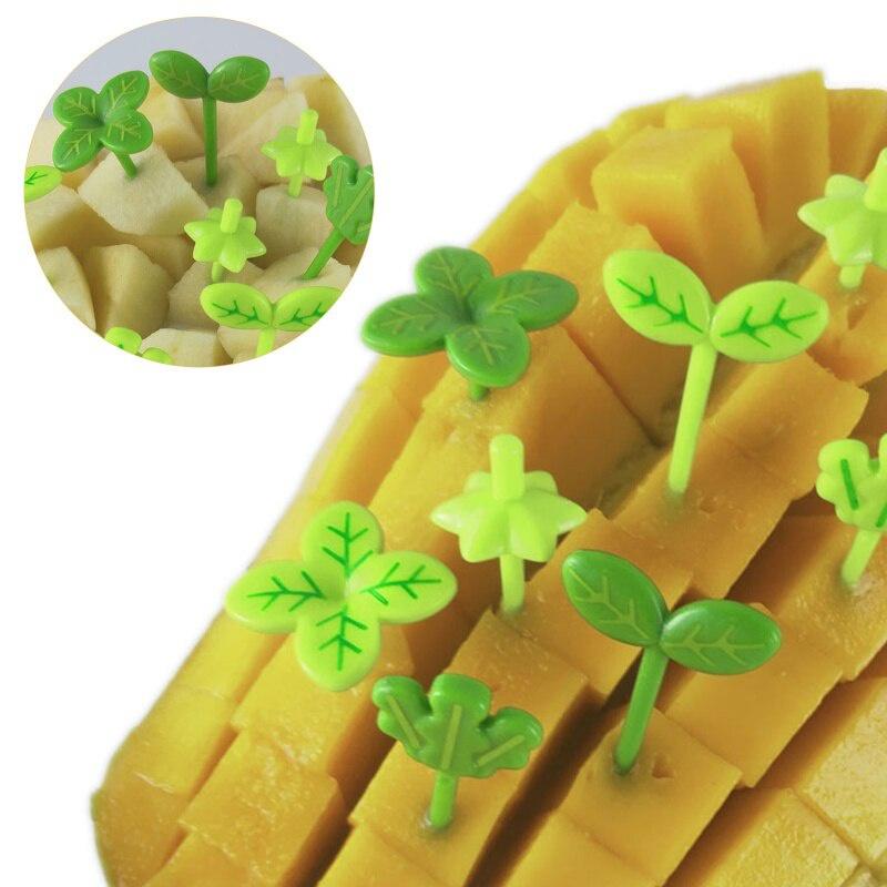 8pcs Fruit Fork Children Toothpick Food Prod Leaves Plastic Decoration Lunch Box Accessory Small Salad Tiny Fork Mini Cake Fork