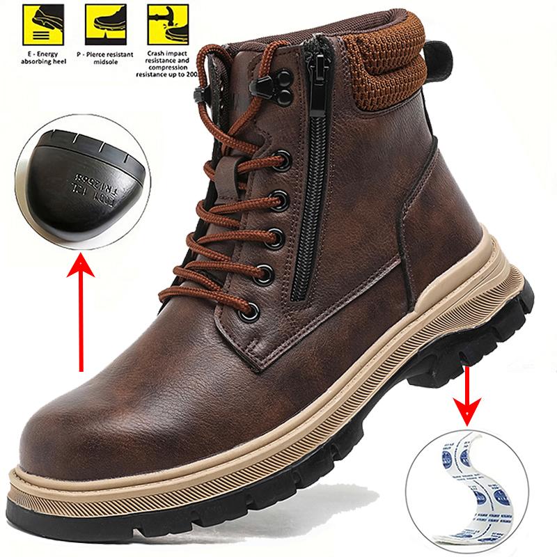 Steel Toe Safety Shoes Men Work Steel Toe Shoes Puncture Proof High Top Work Safety Boots Outdoor Male Construction Work Shoes