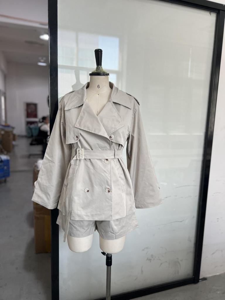 2025 Autumn/Winter Women's Elegant V-neck Tie-up Trench Coat Set