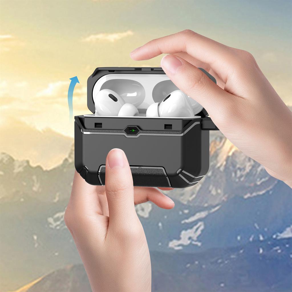 For AirPods Pro 2 Case Foldable Stand TPU PC Earbuds Cover with Carabiner