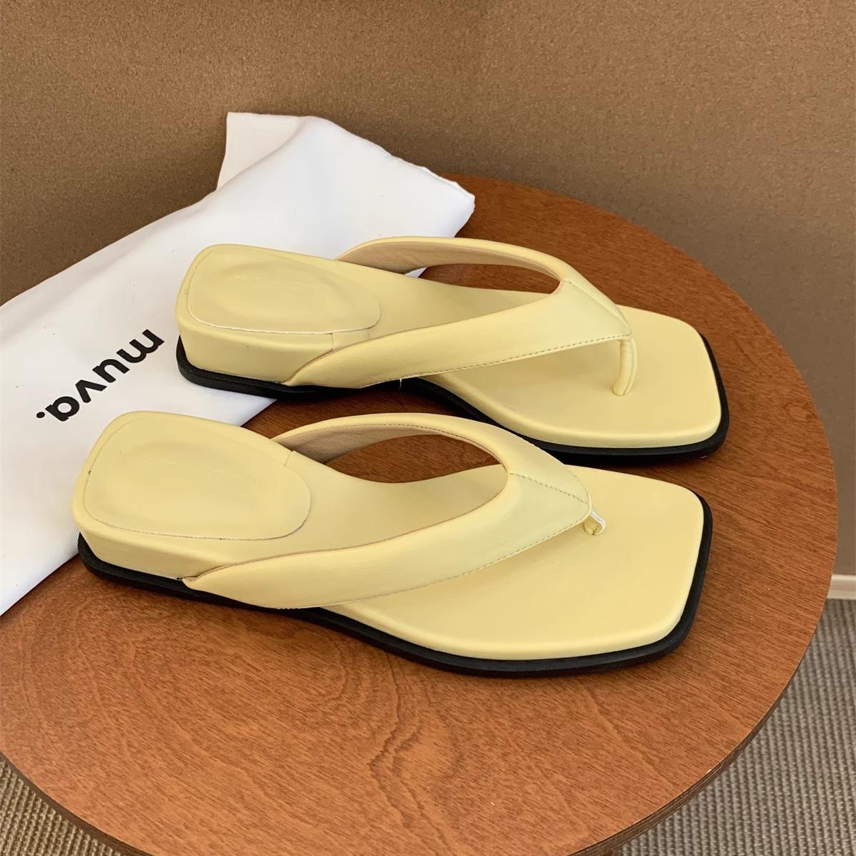 

Fashion Retro Style Summer New Women Fashion Clip Toe Slippers Casual Comfort Wedges Heel Beach Vacation Slides Shoes Zapatos De Mujer 35 жёлтый