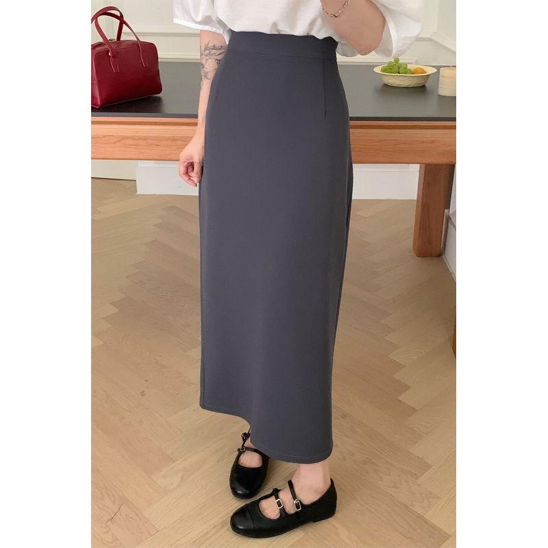 

Straight Suit Skirt Women s 2025 Summer Dark Gray Bodycon Dress Casual Skirt High Waist Slim Looking Mid Length Long Length Temperament Long Dress 75cm dark gray summer L
