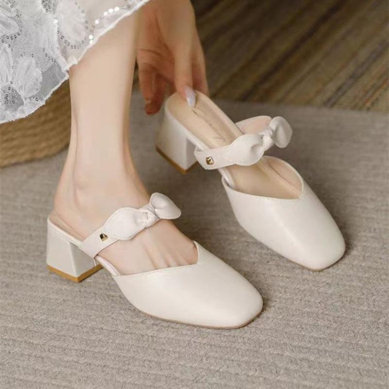 

Sandals 2025 female new summer thick heel fairy night breeze gentle shoes half bag head single shoes female empty drag 40