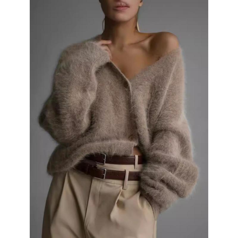 Cardigan Invernale Autunnale Maglioni Giubbotti Donna Pelliccia Sintetica di Vison Manica Lunga Maglie a Maglia Scollo a V Maglioni a Maglia Larga Cappotto Abbigliamento Casual