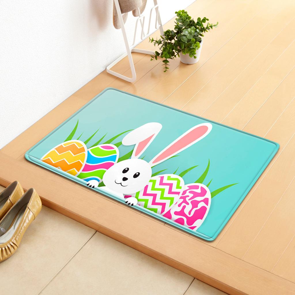 Easter Egg Rabbit Door Mat Easter Bathroom Absorbent Foot Mat Bedroom Living Room Non-Slip Floor Mat Carpet