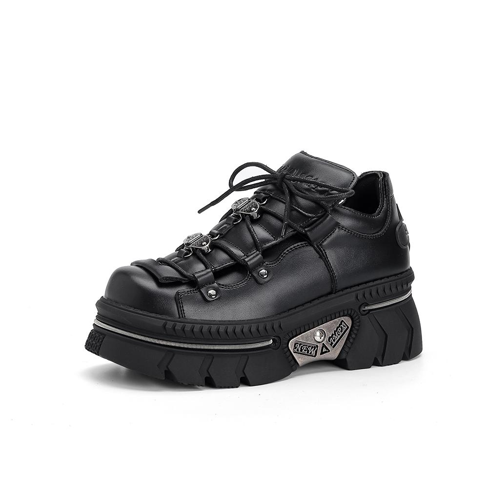 New Punk Style Women Shoes Lace-up Heel Height 6CM Platform Shoes Woman Metal Decor Woman Sneakers Gothic Ankle Rock Boots