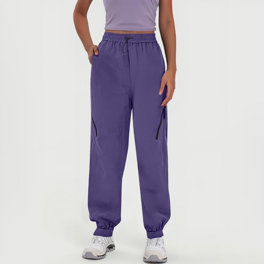 Pantaloni da paracadutista da donna impermeabili ad asciugatura rapida, pantaloni a gamba larga, pantaloni sportivi casual a tinta unita