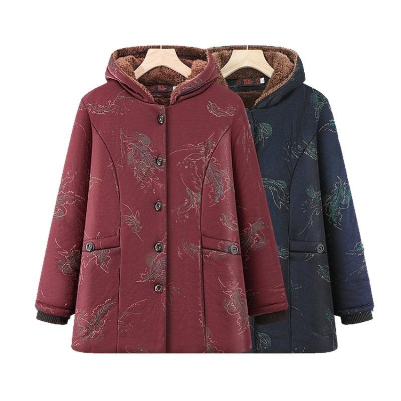 Padded Jacket Women's Winter Padded Jacket Piled and Thickened Warm Windproof Jacket Old Lady Padded Jacket