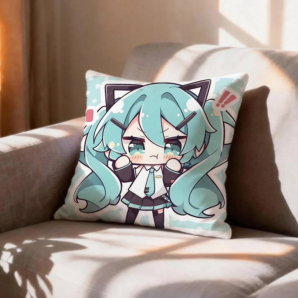 CUTE Anime MMIKU SSticker Pillow Case Pattern Printed Pillowcase For Living Room Sofa Cushion Cover