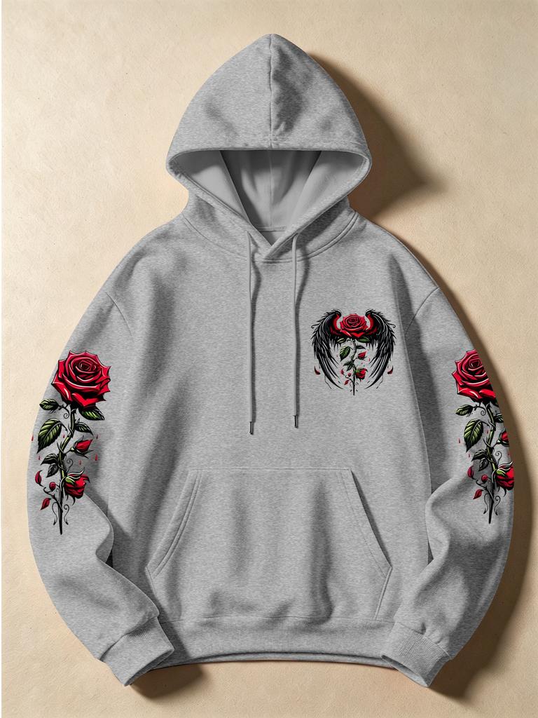 Dark Angel wing pattern hoodie, suitable for both men and women, long-sleeved pullover sweater with front pocket