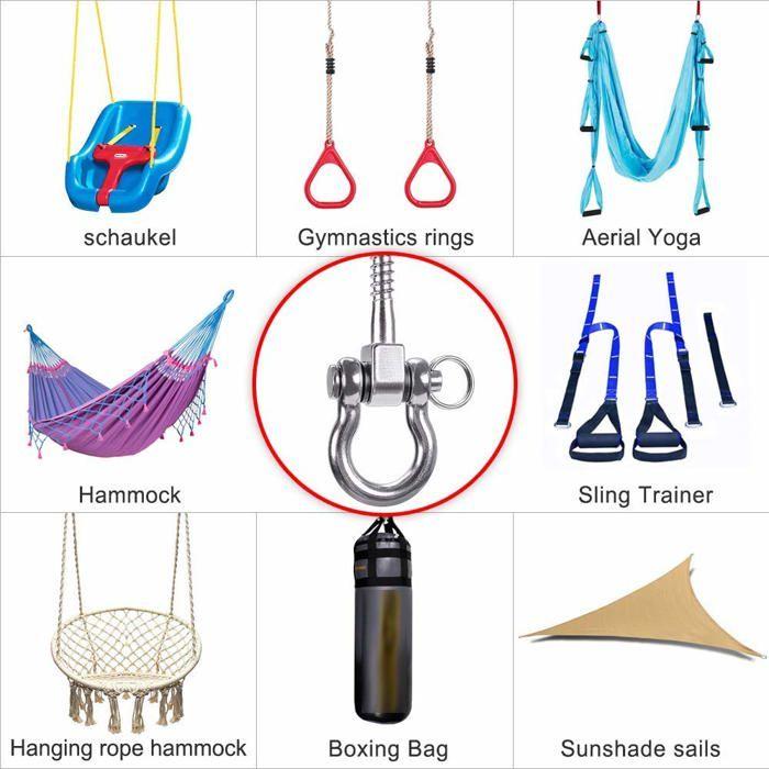Lot de 4 crochets inox SUS304 180° pour balançoire, hamac, sac de frappe – suspension extérieure