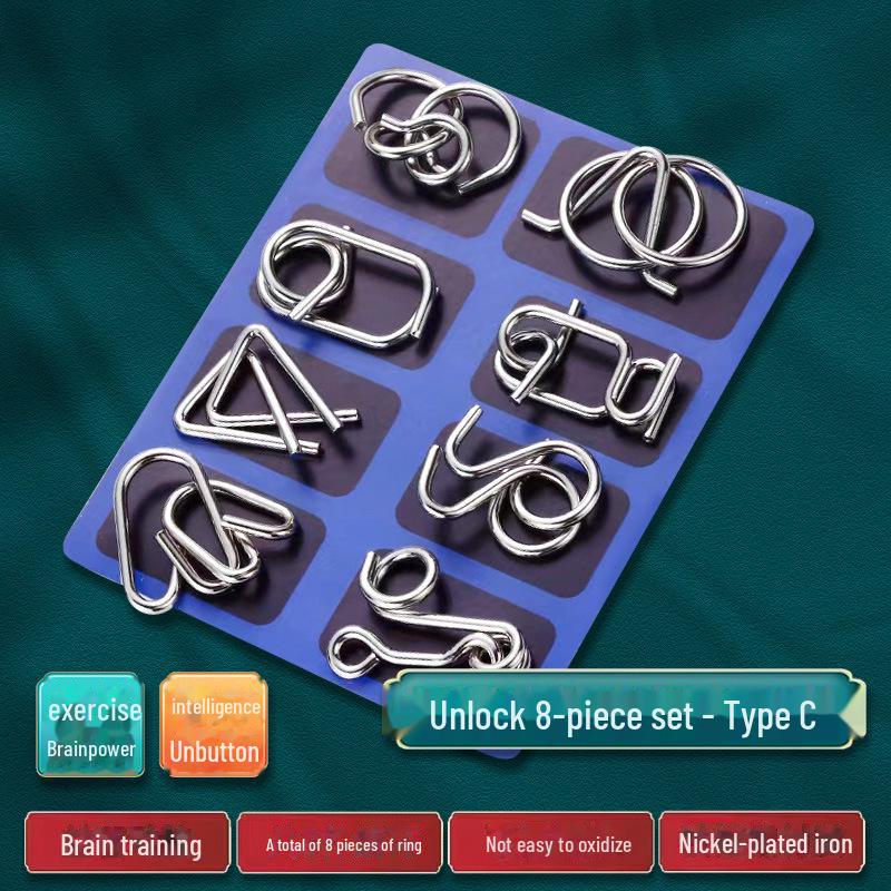 

Игровой набор для расстегивания с девятью кольцами: Развивающая игрушка для детей из 8 предметов Luban Lock - подарочный набор Kongming Lock