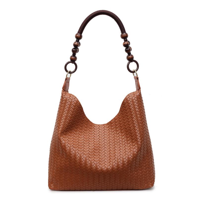 

Autumn 2025 Retro Woven Large Capacity Tote Bag - Trendy Casual Shoulder & Underarm Handbag коричневий