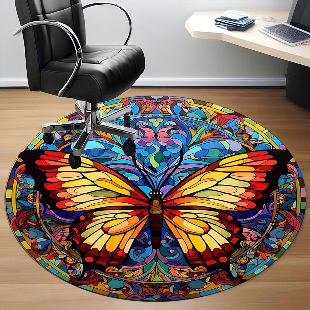 1pc Butterfly Stained Glass Chair Carpet for Office, Soft, Non-Slip Polyester Mat, Office, Entryway, Living Room, Bedroom,  yy251207279