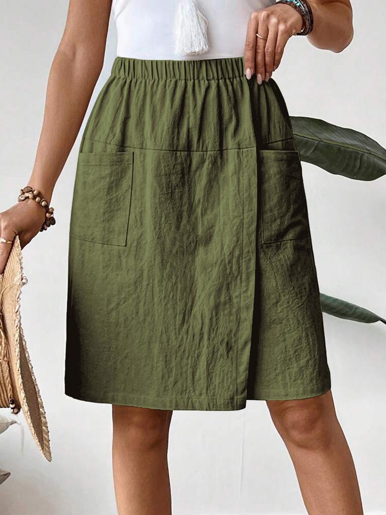 Women's Elastic Waist Side Pocket Midi Skirt In Multiple Colors