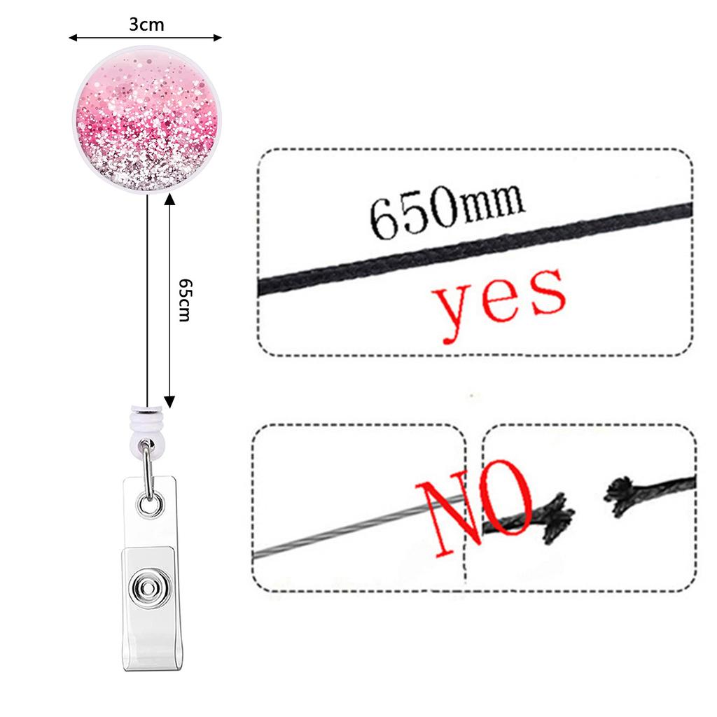 Glitter Sequins Drops Retractable Badge Reel Id Badge Holder for Nurse Doctor Name Holder Retractable Keychain