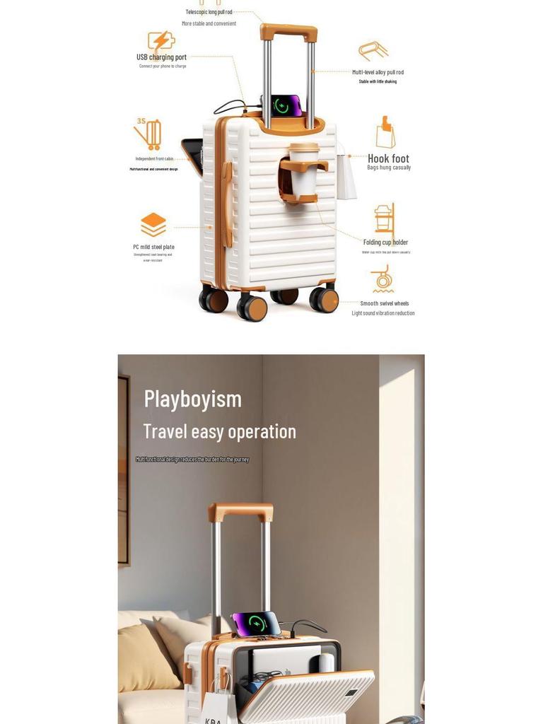 Multifunctional Student Trolley Suitcase with Front-Opening and Combination Lock, Large Capacity
