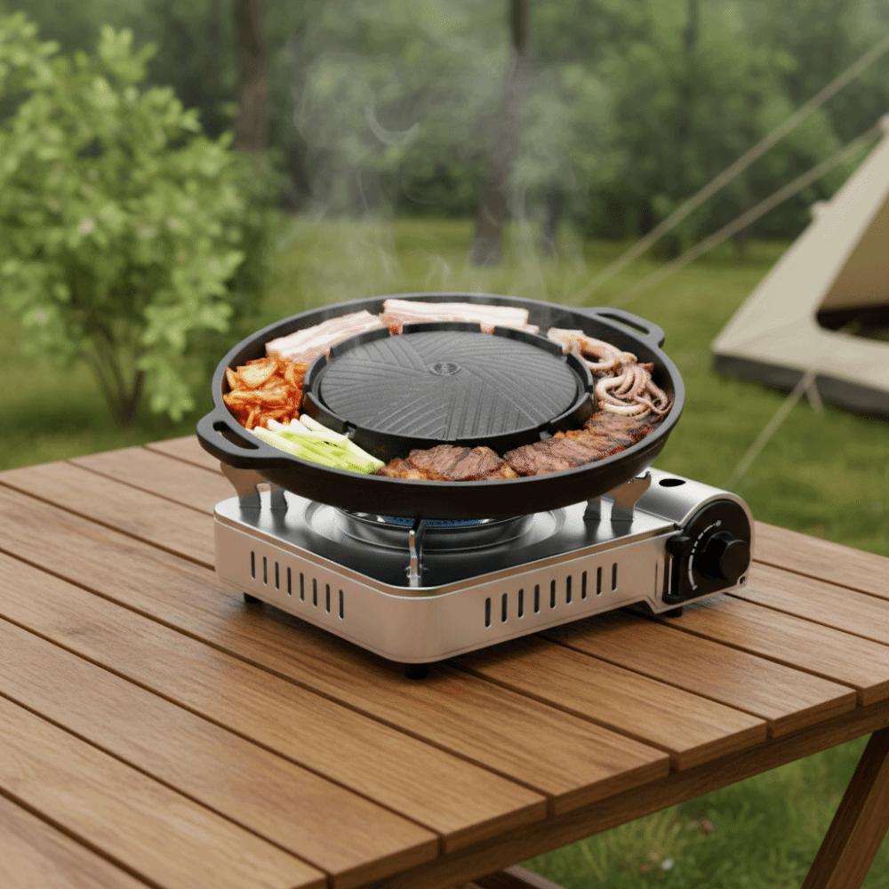 Aluminum Zinc Zinc Alloy Barbecue Plate Oil-drain Groove Grilling Pot Practical Roast Meat Pan  Picnic