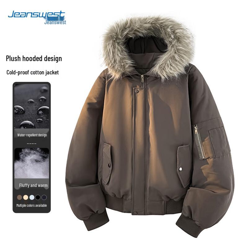 JEANSWEST Unisex Winter Padded Jacket with Fur Hood