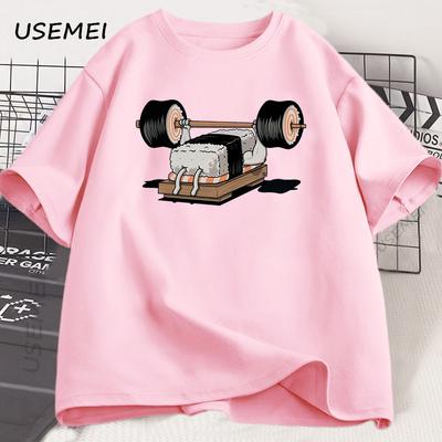 Camiseta Sushi Gym Divertida para Hombres y Mujeres Verano Harajuku Cuello Redondo Algodón Manga Corta Camiseta Deportiva Estampada Ropa Streetwear