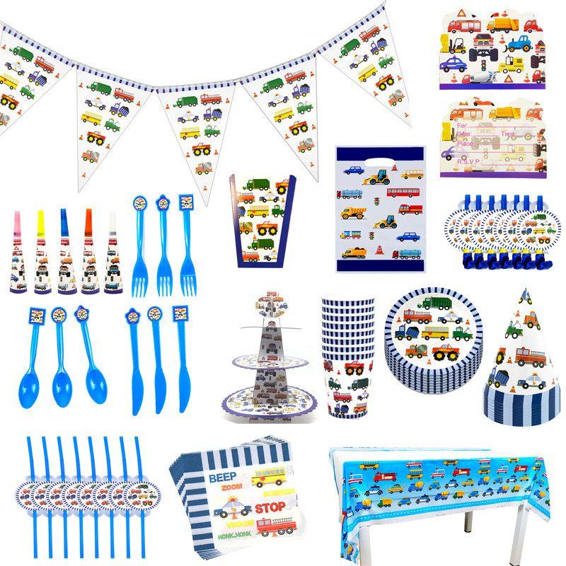 Engineering Car Childrens Birthday Party Theme Decoration Tableware Disposable