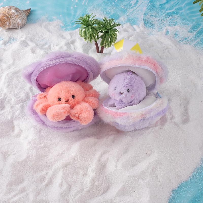 Mini Turtle & Nesting Crab Plush Keychain - Marine Life Parent-Child Doll Set