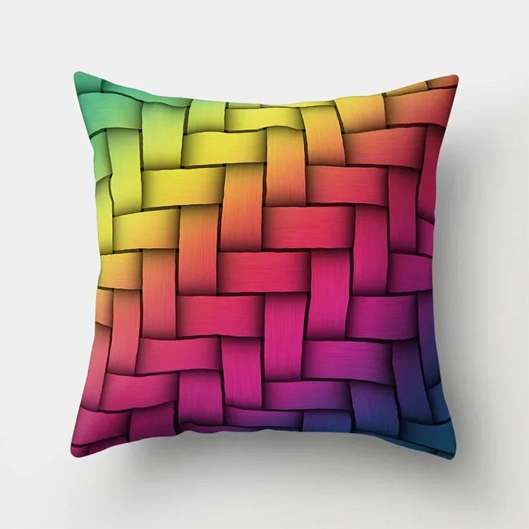 Rainbow Pillow Cushion, Multi-color Geometric Feathers, Polyester Home Decoration, Sofa Pillow 40544