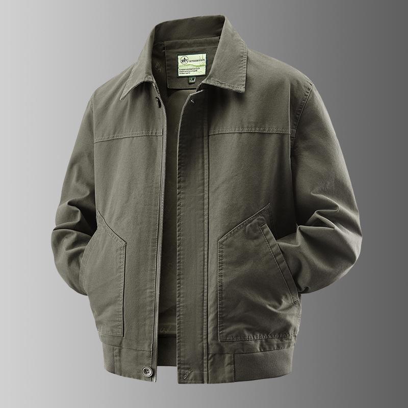 Męska Kurtka Pilotka z Pranego Bawełny z Kołnierzem Baseballowym - Odzież Wierzchnia Stylu Wojskowego na Wiosnę/Jesień