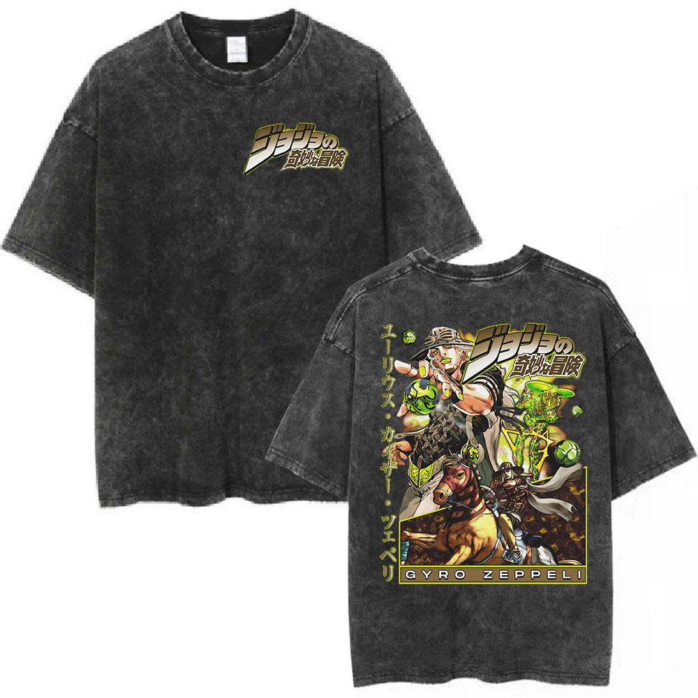 Anime Washed Vintage T Shirts Jojo Bizarre Adventure Tshirt Manga Giorno Giovanna Streetwear Men Women Casual Oversized T Shirt