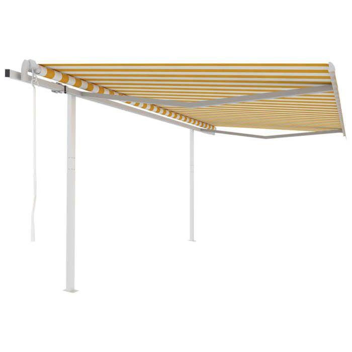 VidaXL Automatic Retractable Awning with Posts 4x3.5 M Yellow White 3070028