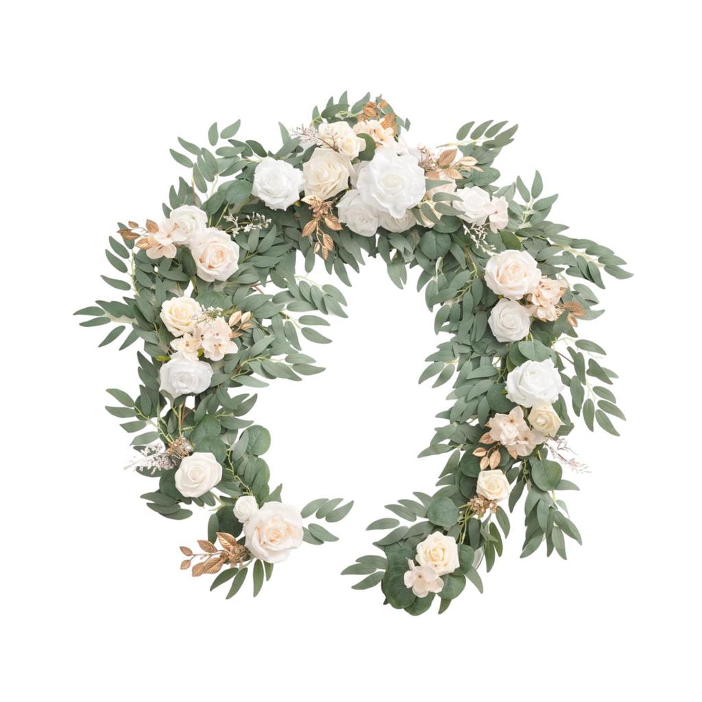 Artificial Flower Garland Table Runner 1.8 M Long Fake Rose Flower Vine for Wedding Bridal Shower Backdrop Indoor Outdoor Arch